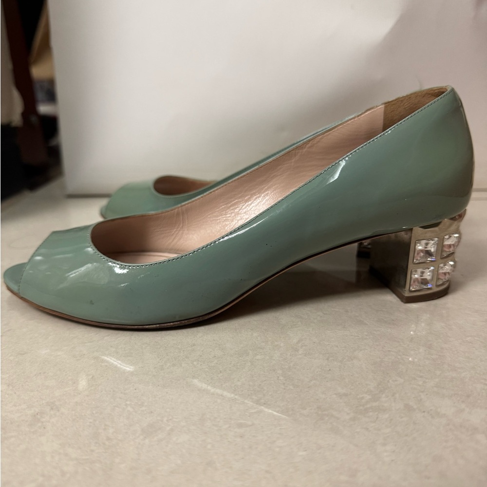 Miu Miu Green Heels with Crystal Block Heel (BOX included)